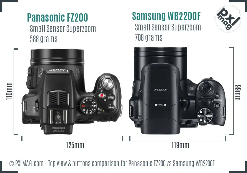 Panasonic FZ200 vs Samsung WB2200F top view buttons comparison