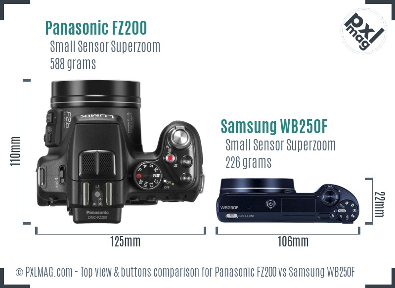 Panasonic FZ200 vs Samsung WB250F top view buttons comparison