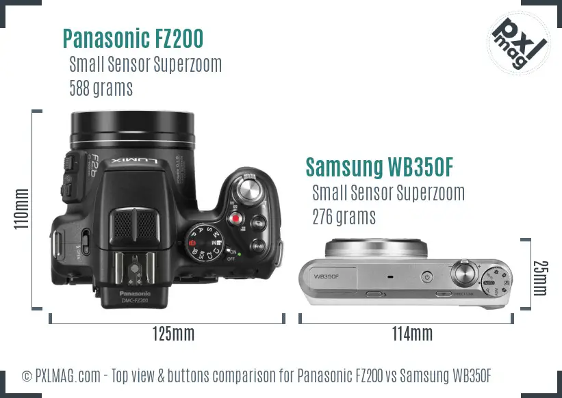 Panasonic FZ200 vs Samsung WB350F top view buttons comparison