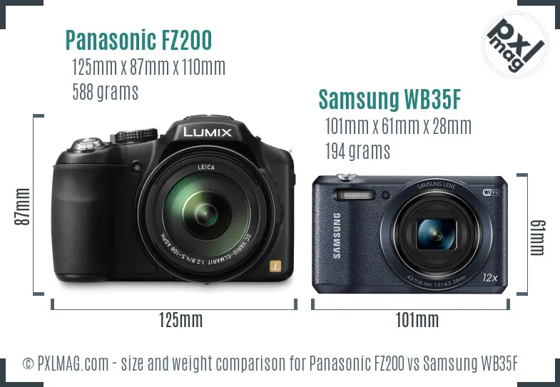 Panasonic FZ200 vs Samsung WB35F size comparison
