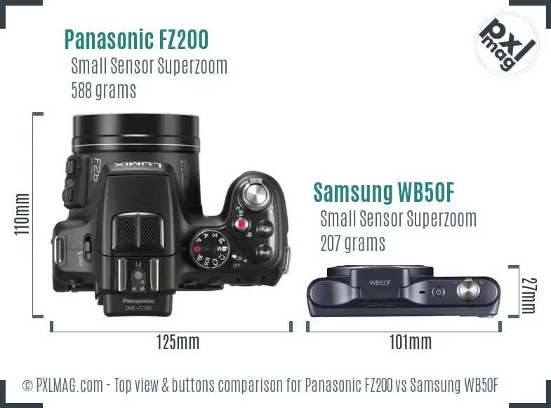 Panasonic FZ200 vs Samsung WB50F top view buttons comparison