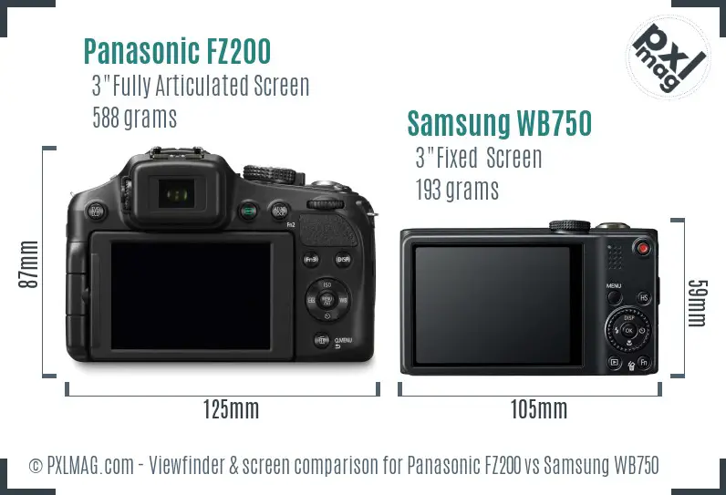 Panasonic FZ200 vs Samsung WB750 Screen and Viewfinder comparison