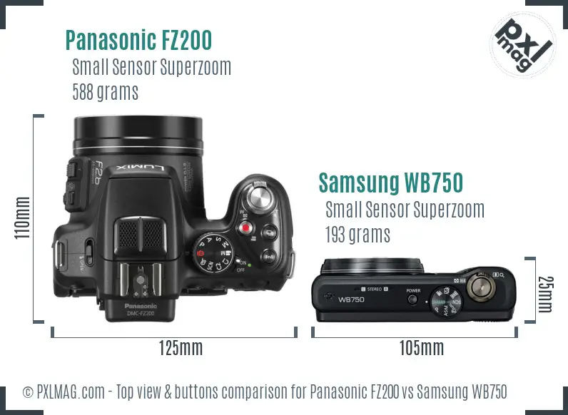 Panasonic FZ200 vs Samsung WB750 top view buttons comparison