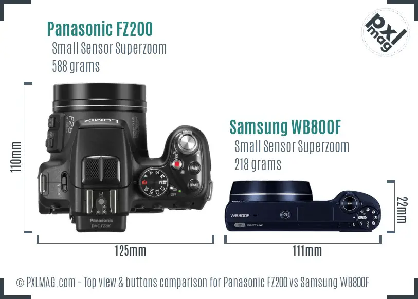 Panasonic FZ200 vs Samsung WB800F top view buttons comparison