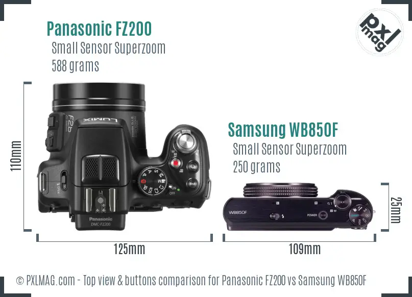 Panasonic FZ200 vs Samsung WB850F top view buttons comparison