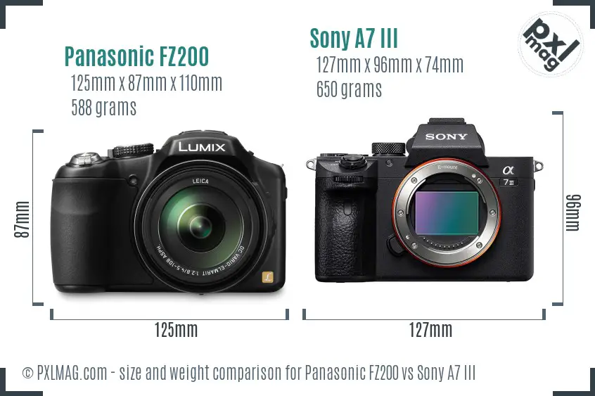 Panasonic FZ200 vs Sony A7 III size comparison Panasonic FZ200 vs Sony A7 III size comparison