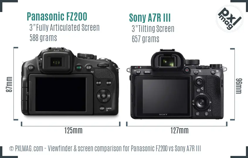 Panasonic FZ200 vs Sony A7R III Screen and Viewfinder comparison