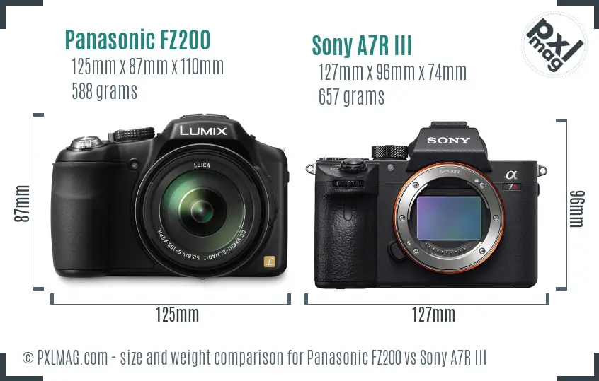 Panasonic FZ200 vs Sony A7R III size comparison