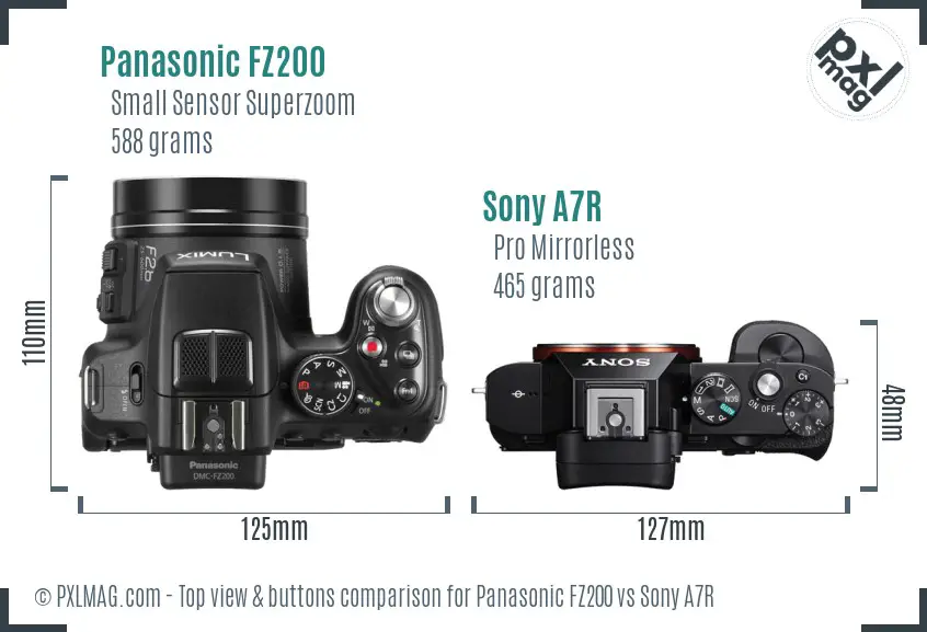 Panasonic FZ200 vs Sony A7R top view buttons comparison