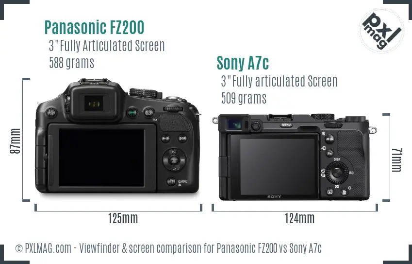 Panasonic FZ200 vs Sony A7c Screen and Viewfinder comparison Panasonic FZ200 vs Sony A7c Screen and Viewfinder comparison