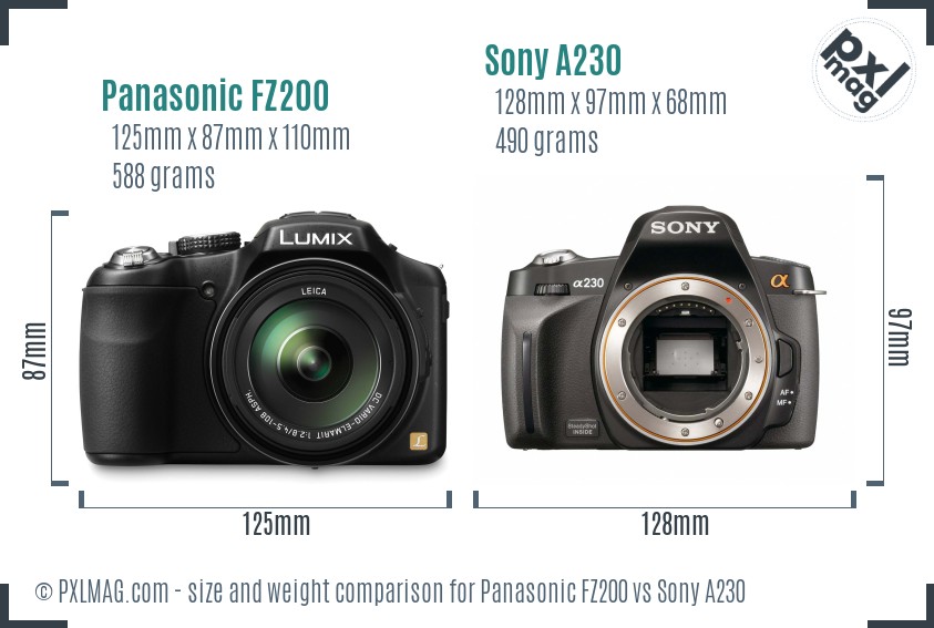 Panasonic FZ200 vs Sony A230 size comparison Panasonic FZ200 vs Sony A230 size comparison