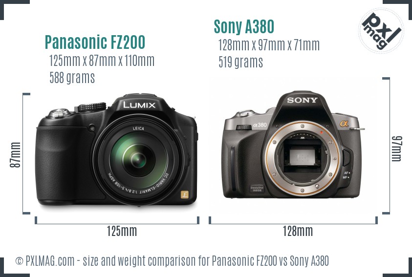 Panasonic FZ200 vs Sony A380 size comparison Panasonic FZ200 vs Sony A380 size comparison