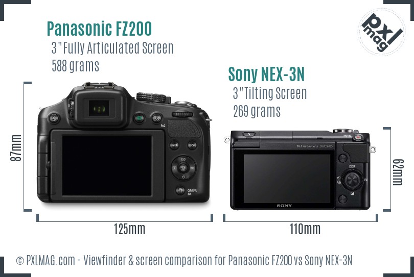 Panasonic FZ200 vs Sony NEX-3N Screen and Viewfinder comparison