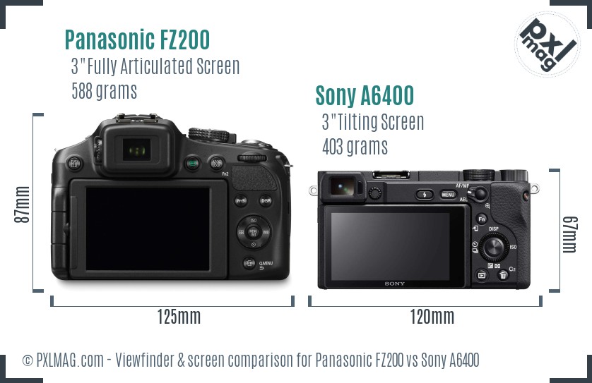 Panasonic FZ200 vs Sony A6400 Screen and Viewfinder comparison
