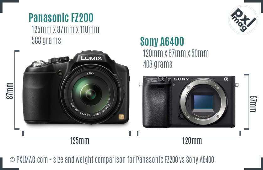 Panasonic FZ200 vs Sony A6400 size comparison Panasonic FZ200 vs Sony A6400 size comparison