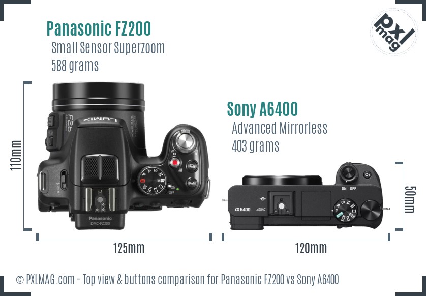 Panasonic FZ200 vs Sony A6400 top view buttons comparison