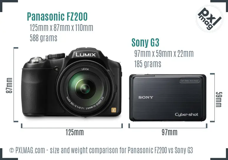 Panasonic FZ200 vs Sony G3 size comparison Panasonic FZ200 vs Sony G3 size comparison
