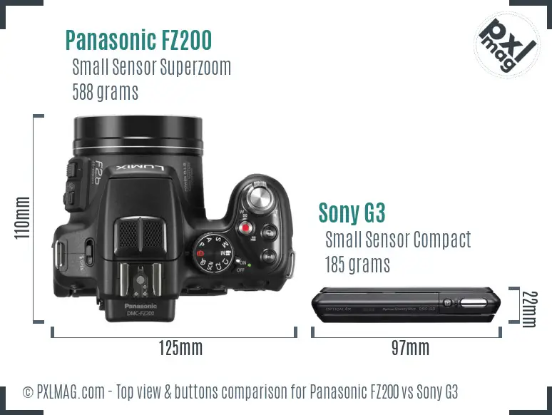 Panasonic FZ200 vs Sony G3 top view buttons comparison Panasonic FZ200 vs Sony G3 top view buttons comparison