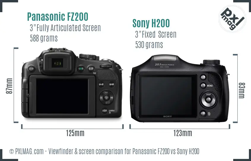 Panasonic FZ200 vs Sony H200 Screen and Viewfinder comparison