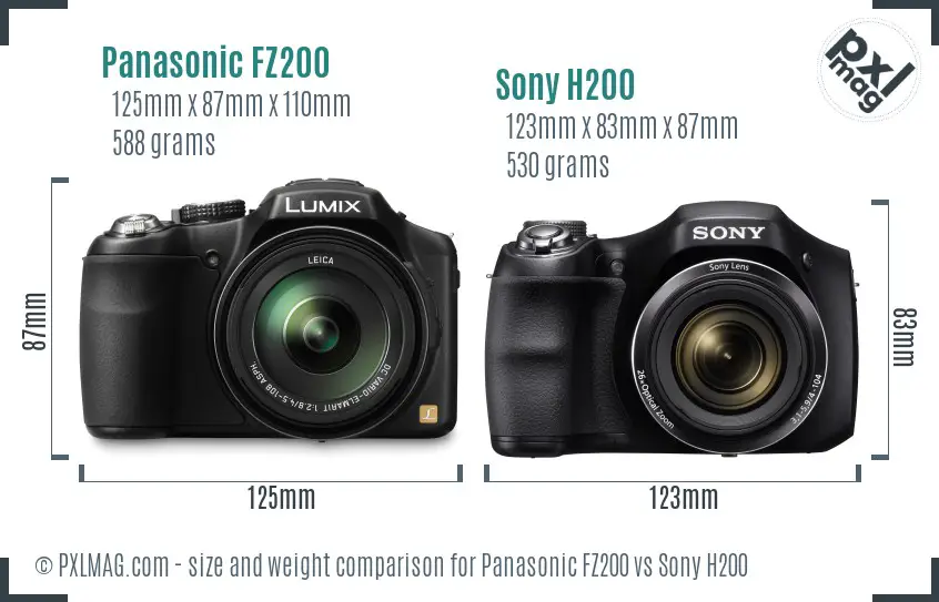 Panasonic FZ200 vs Sony H200 size comparison