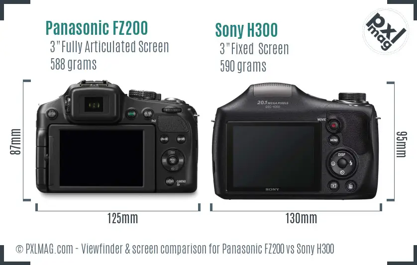Panasonic FZ200 vs Sony H300 Screen and Viewfinder comparison