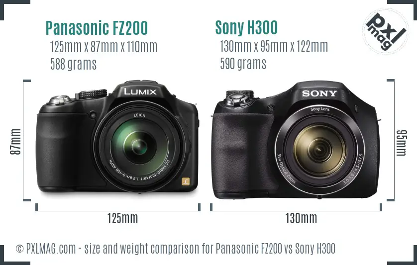 Panasonic FZ200 vs Sony H300 size comparison