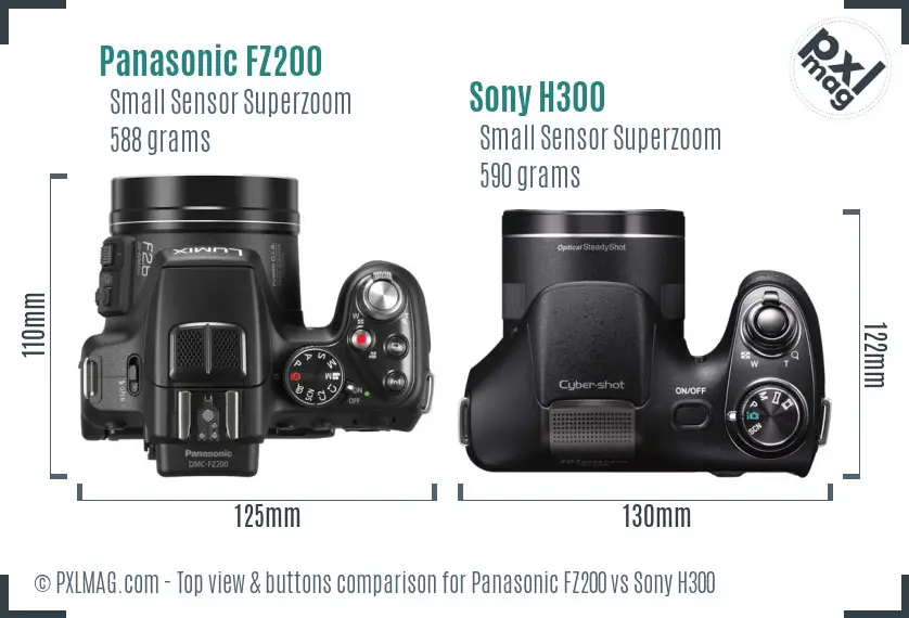 Panasonic FZ200 vs Sony H300 top view buttons comparison