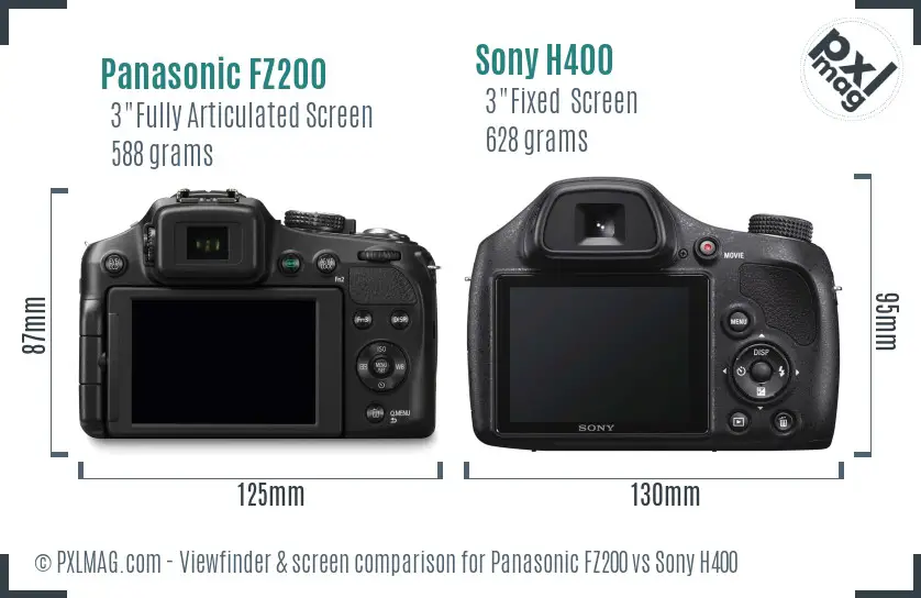 Panasonic FZ200 vs Sony H400 Screen and Viewfinder comparison