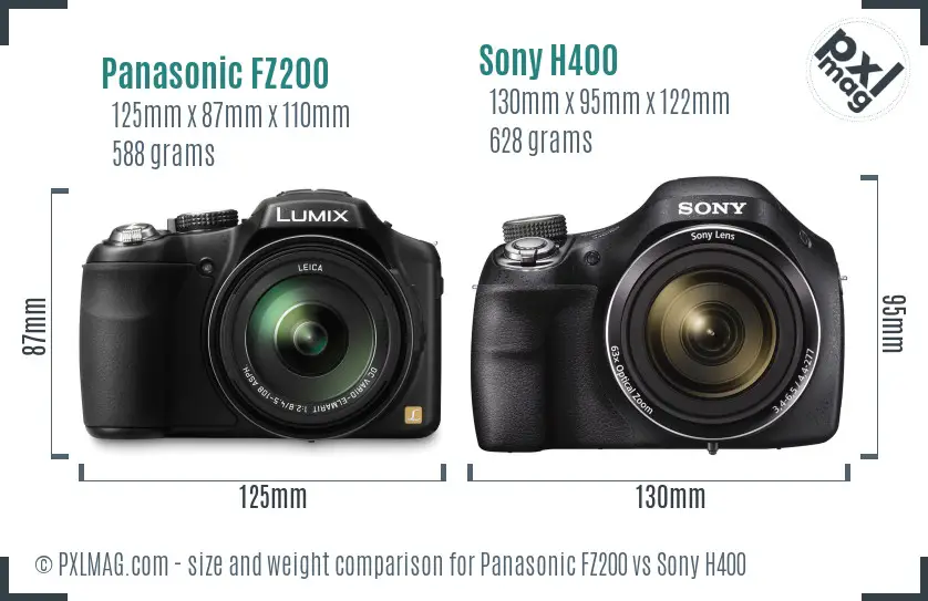 Panasonic FZ200 vs Sony H400 size comparison