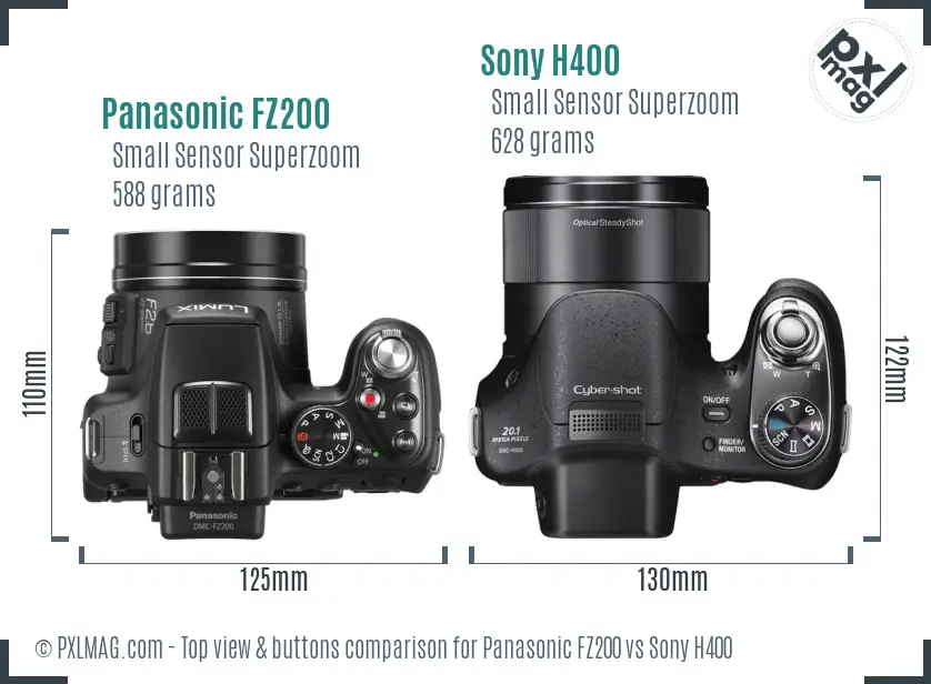 Panasonic FZ200 vs Sony H400 top view buttons comparison