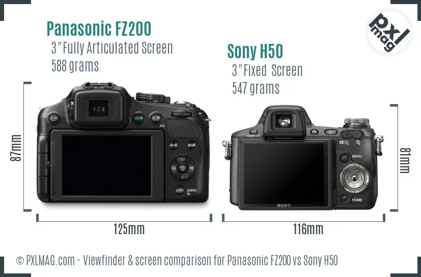 Panasonic FZ200 vs Sony H50 Screen and Viewfinder comparison