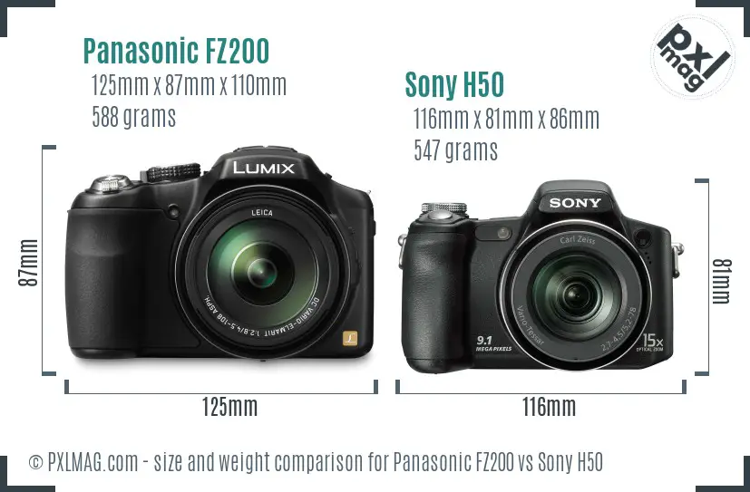 Panasonic FZ200 vs Sony H50 size comparison
