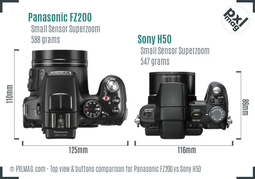 Panasonic FZ200 vs Sony H50 top view buttons comparison