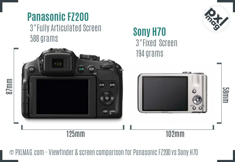 Panasonic FZ200 vs Sony H70 Screen and Viewfinder comparison