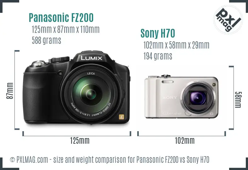 Panasonic FZ200 vs Sony H70 size comparison