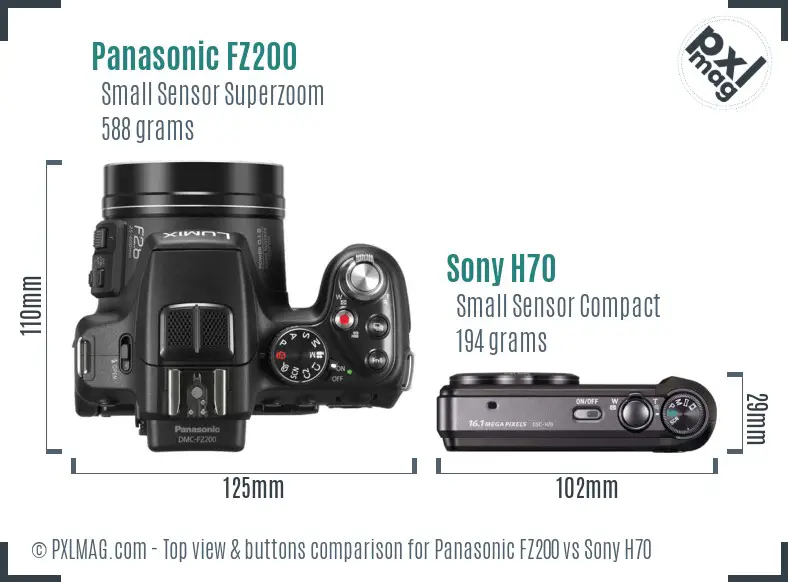 Panasonic FZ200 vs Sony H70 top view buttons comparison