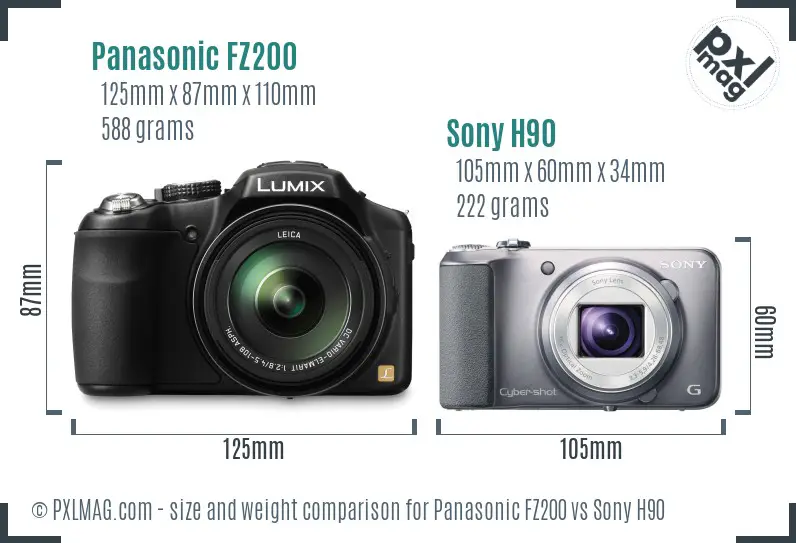 Panasonic FZ200 vs Sony H90 size comparison