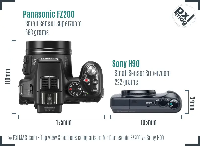 Panasonic FZ200 vs Sony H90 top view buttons comparison