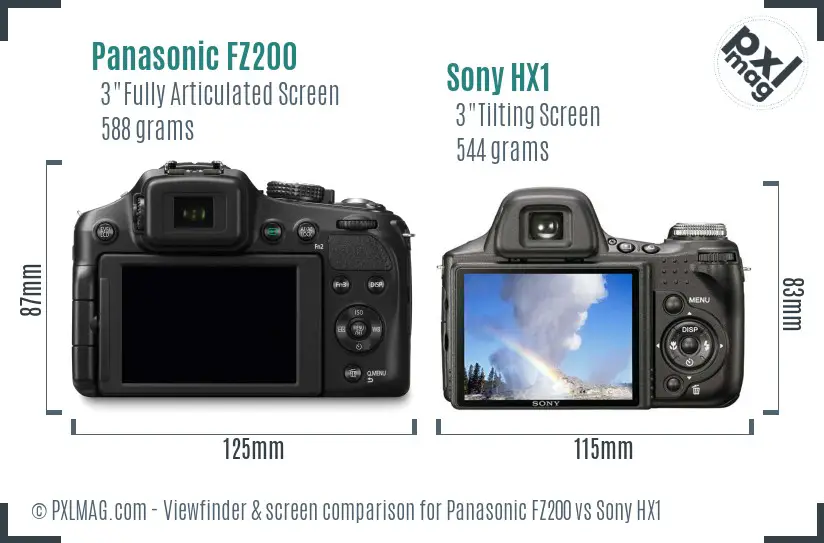 Panasonic FZ200 vs Sony HX1 Screen and Viewfinder comparison