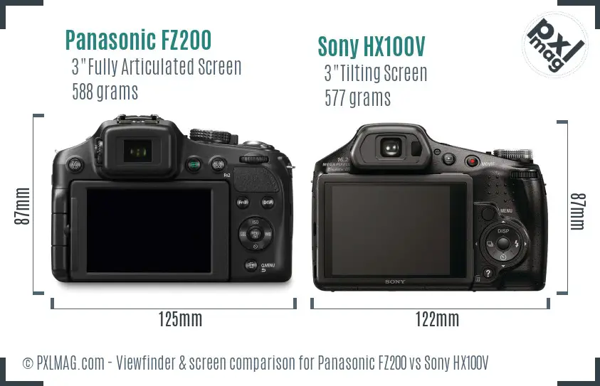 Panasonic FZ200 vs Sony HX100V Screen and Viewfinder comparison