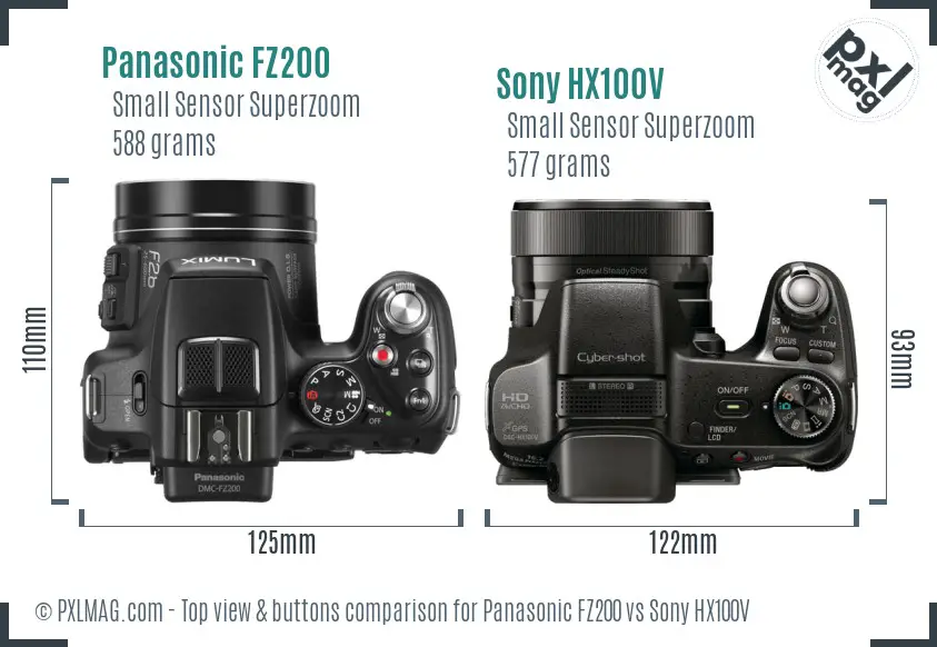 Panasonic FZ200 vs Sony HX100V top view buttons comparison