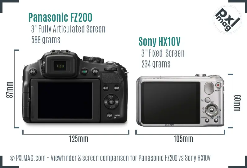 Panasonic FZ200 vs Sony HX10V Screen and Viewfinder comparison