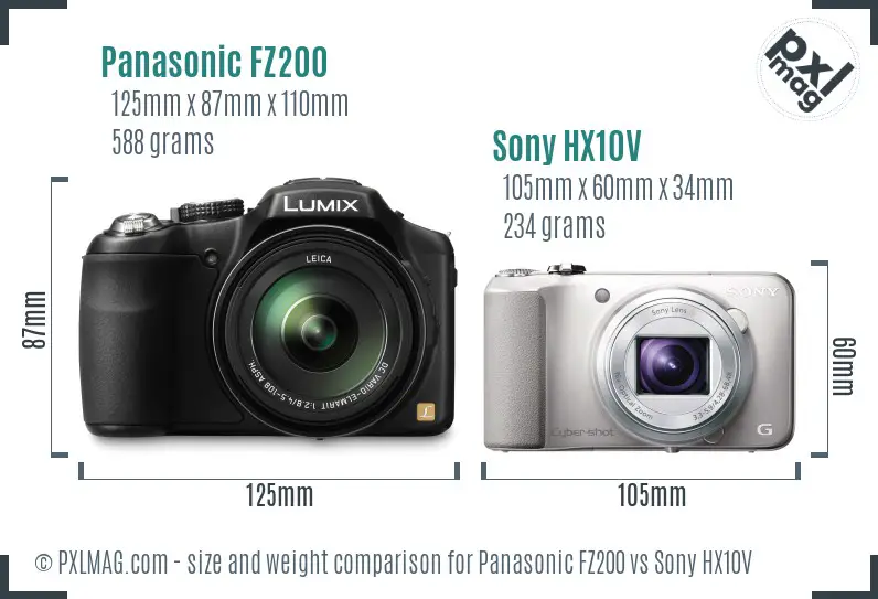 Panasonic FZ200 vs Sony HX10V size comparison