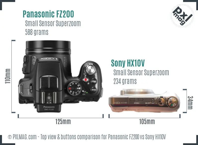 Panasonic FZ200 vs Sony HX10V top view buttons comparison
