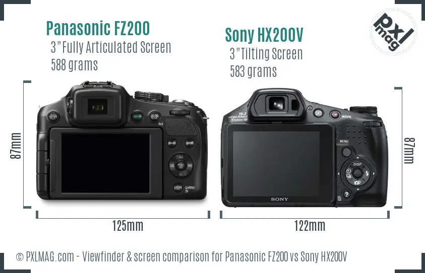 Panasonic FZ200 vs Sony HX200V Screen and Viewfinder comparison