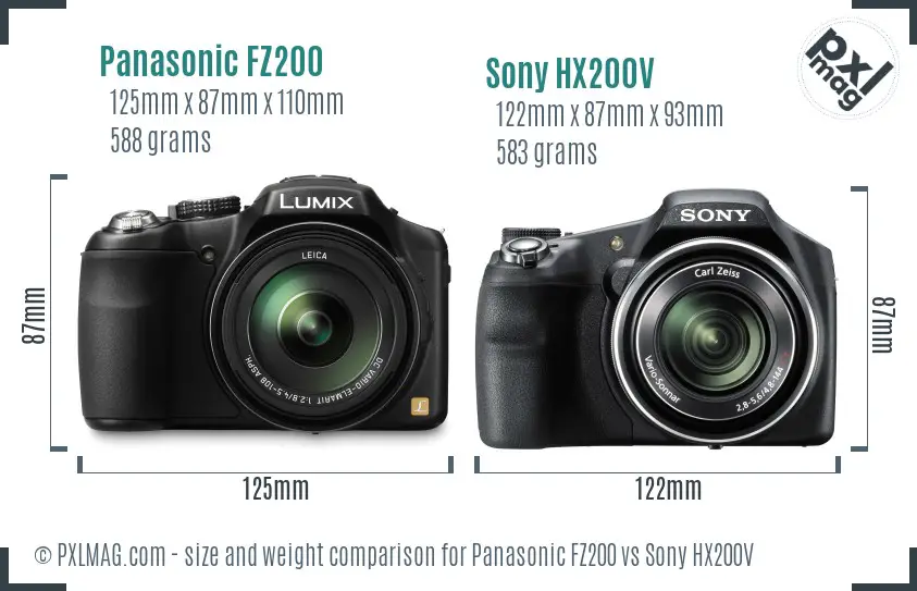 Panasonic FZ200 vs Sony HX200V size comparison