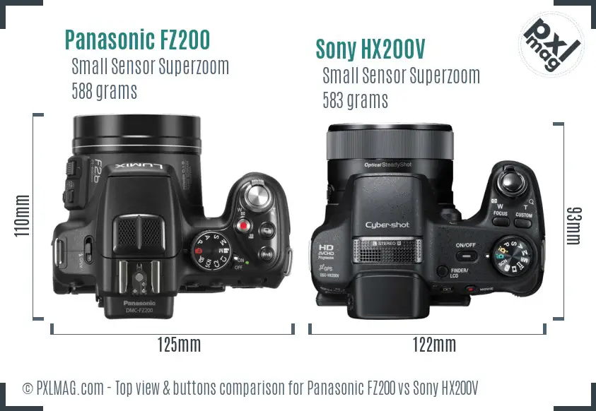 Panasonic FZ200 vs Sony HX200V top view buttons comparison