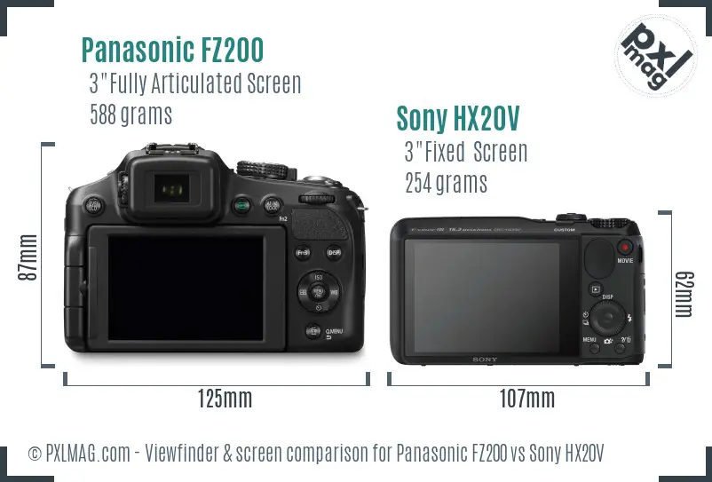 Panasonic FZ200 vs Sony HX20V Screen and Viewfinder comparison