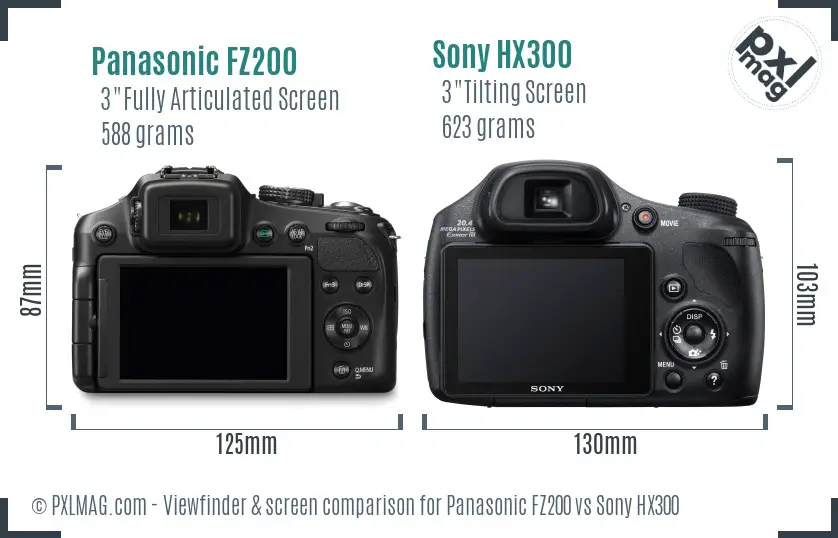 Panasonic FZ200 vs Sony HX300 Screen and Viewfinder comparison