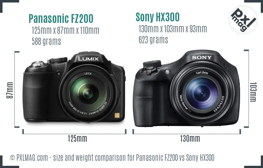 Panasonic FZ200 vs Sony HX300 size comparison